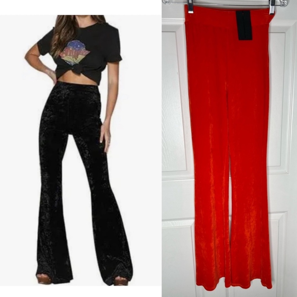 NWT Vintage Souls Los Angeles Velour High Waist Bell Bottoms Flawed